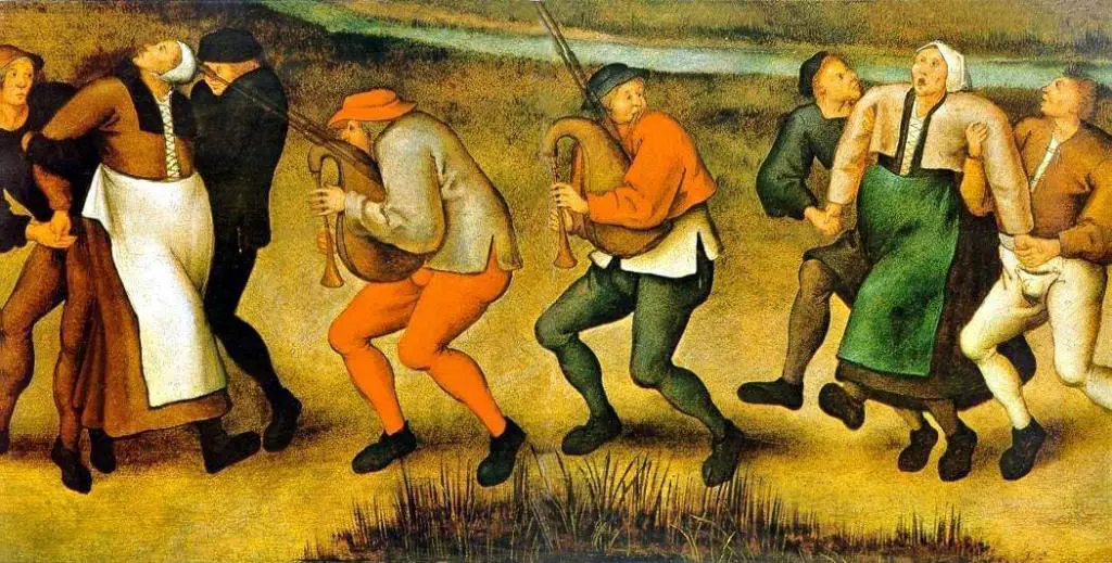 Dance mania victims, in a painting by Pieter Breughel